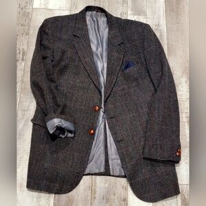 46L Men's Vintage Brookcraft Blazer Gray Brown 100% Wool 2 Button Sport Coat